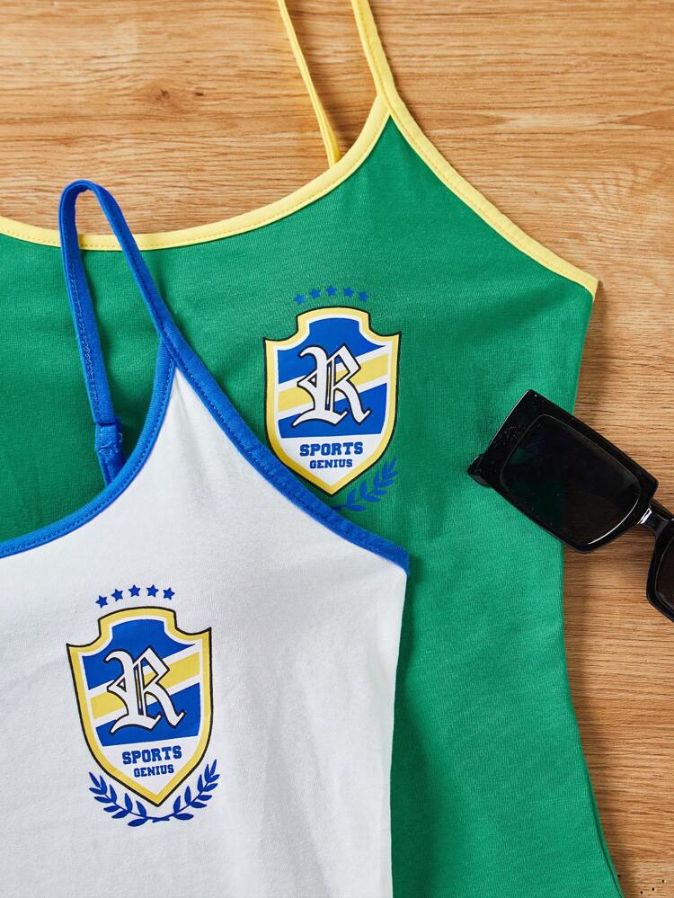 Color Block Trim Pattern Printed Slim Fit Camisole Top