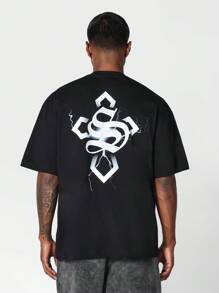 SUMWON Tee With Thunder Graphic Print For Daily Wear - Black - View 1