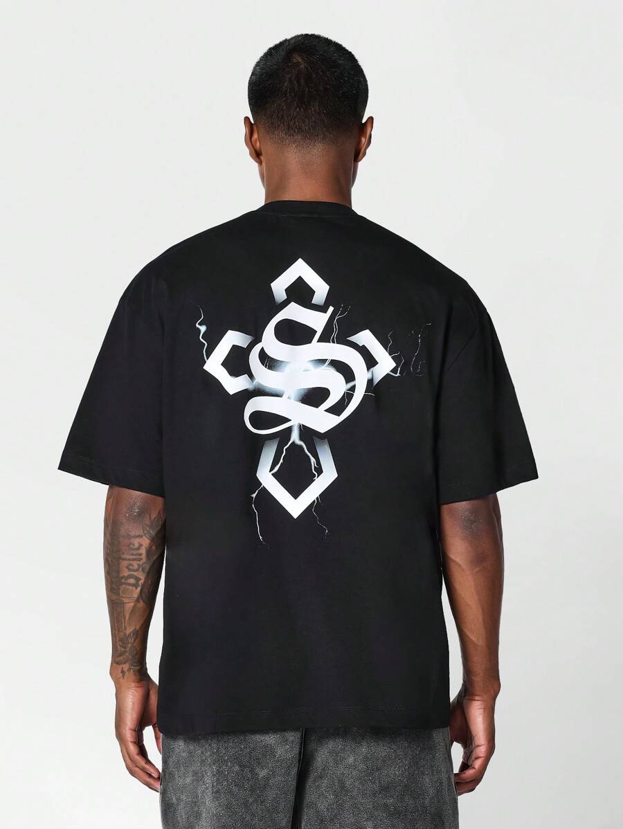 SUMWON Tee With Thunder Graphic Print For Daily Wear - Black - View 1