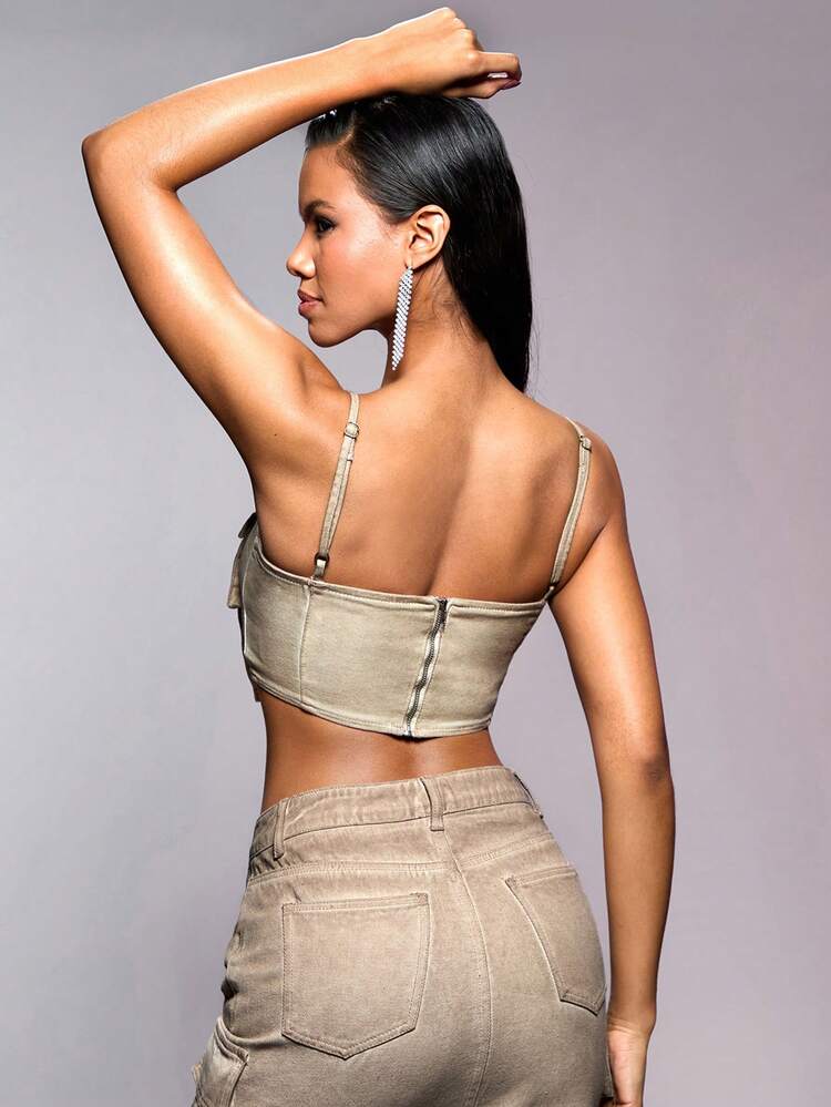 Eyelet-Detail Bandeau Top&Tube Top&Cargo&Music Festival