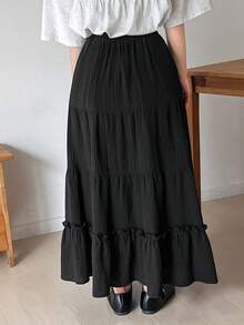 FRIFUL Của phụ nữ Vá lại Váy Với Textured Ô dù Hem - màu đen - Xem 5