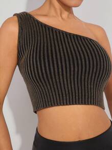 Hauture One Shoulder Lace Up Ribbed Knit Top - Black - View 5