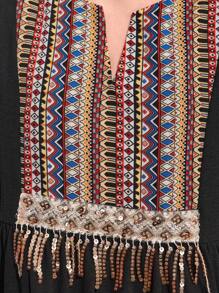 SHEIN 少女寬鬆可愛幾何印花閃亮流蘇飾邊上衣和直筒長褲