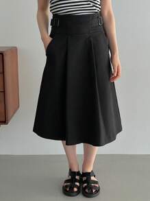FRIFUL Designer 女式黑色百褶裙，设计感十足，秋季半身裙 - 黑色 - 查看 5