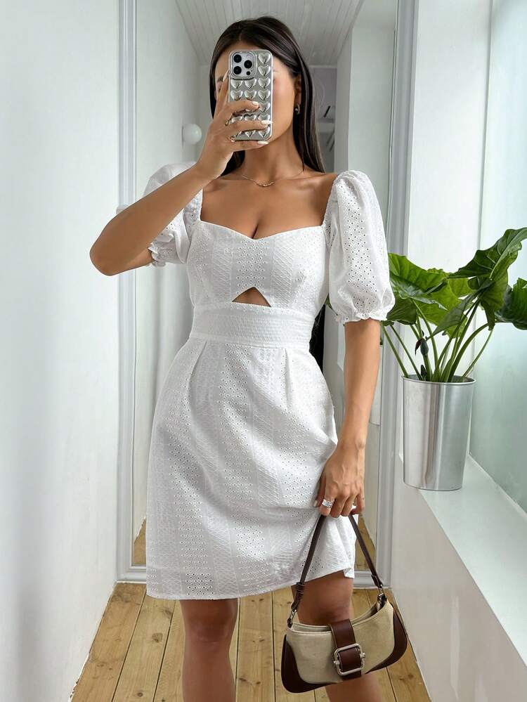 Women's Sweetheart Neck Short Puff Sleeve Bubble Dress
