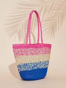 SHEIN VCAY Bolsa Grande De Moda Para Mujer Con Diseño De Bloque De Color - Multicolor - Ver 3