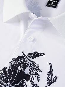 Manfinity Homme 男款花卉印花短袖POLO衫，鈕扣衣領多彩度假款式 - 白色 - 查看 5