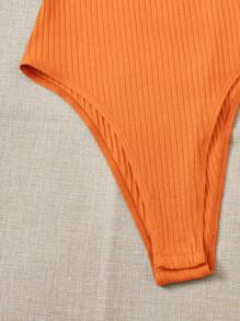 SHEIN EZwear Women's Letter Print Square Neckline Short Sleeve Bodysuit - Orange - View 3