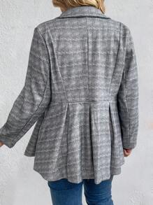 SHEIN Clasi 女性加大尺寸格紋翻領西裝外套 - 灰色 - 查看 2