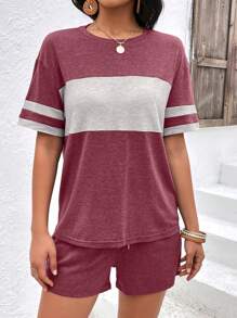 INAWLY Women's Colorblock Drop Shoulder T-Shirt And Shorts Set - Multicolor - View 6
