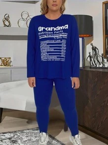 EMERY ROSE Plus Slogan Graphic Tee & Leggings - Blue - View 5