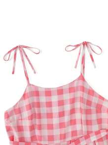 Flirla Hơn Cà vạt vai Tự thắt lưng Kẻ sọc Trâu Váy Dây - Hồng - Xem 4