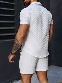 Manfinity Homme Conjunto De Camisa De Manga Corta Y Pantalon Corto De Color Sólido Para Hombre - Blanco - Ver 2