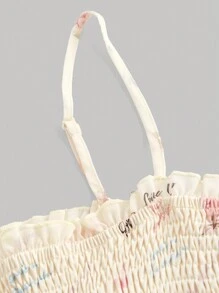 SHEIN MOD Của phụ nữ Hoa In Áo ba lỗ Áo Với Xù Hoa Sen Và Nếp uốn Mặt trước Bảng - Nhiều màu - Xem 3