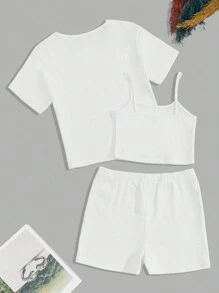 RueChic 3 Pcs/Set Women's 3 Packs Knit  Homewear Lounge Set - White - View 2