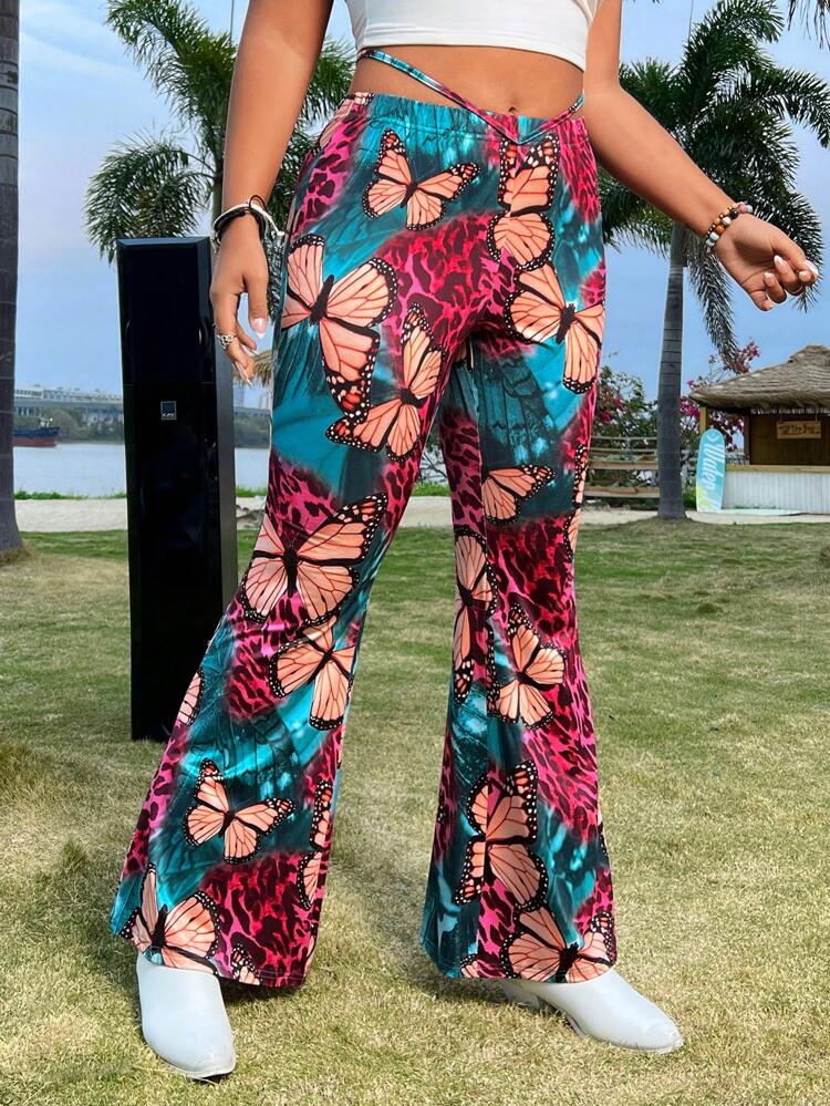 Plus Size Butterfly Print Flared Leggings
