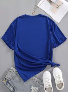 INAWLY Plus Letter Graphic Tee - Royal Blue - View 2