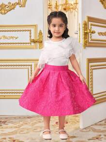 SHEIN 少女配對可愛圓領荷葉邊襯衫和裙子套裝 - 彩色 - 查看 1