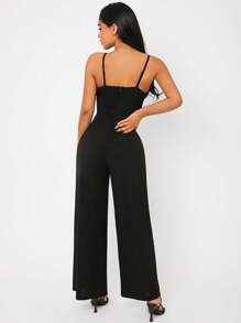 SHEIN PETITE Split Hem Cami Jumpsuit - Black - View 2