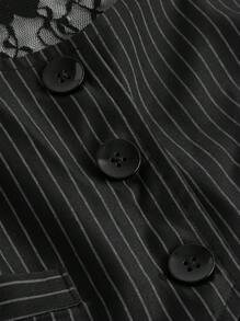 ROMWE Grunge Punk Striped Contrast Lace Vest Jacket - Black - View 4