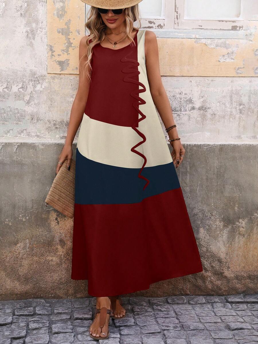 EMERY ROSE Vestido Bloque De Color Con Bolsillo Oblicuo - Burdeos - Ver 1