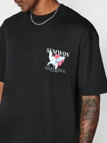 SUMWON 背面带有图案印花的 T 恤，适合日常穿着 - 黑色 - 查看 4