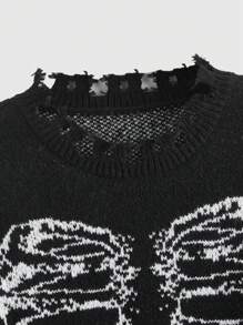 ROMWE Goth Áo len nữ Bị tách Lễ Các Thánh Giải trí - màu đen - Xem 3