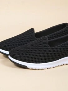 STEPREACH 新春到貨女士休閒運動鞋平底鞋網布鞋透氣、舒適、耐穿,滑脫款休閒鞋 - 黑色 - 查看 6