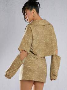 SHEIN Unity 女款鏤空長袖前拉鍊外套與迷你裙套裝