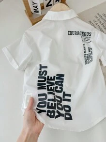SHEIN Lässiges und stylisches T-Shirt mit lockerer Passform und Buchstabe Muster für Kleine Mädchen im Frühling/Sommer