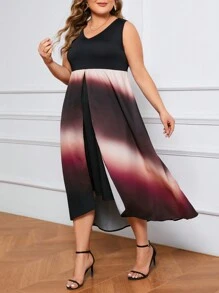 SHEIN Lady Plus Size Ombre Printed Patchwork Asymmetrical Hem Dress