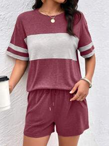INAWLY Women's Colorblock Drop Shoulder T-Shirt And Shorts Set - Multicolor - View 5