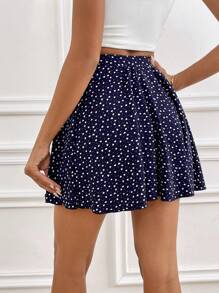 SHEIN Frenchy 女士夏季心型圖案印花褲裙，內置短褲款式 - 藏蓝色 - 查看 2