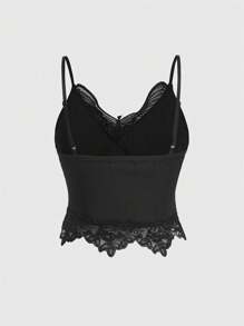 ROMWE Fairycore Contrast Lace Cami Top - Black - View 2