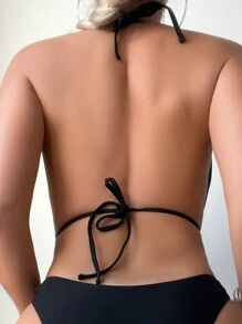 Swim SXY Women's Hollow Out Halter One-Piece Swimsuit Summer - Black - View 4