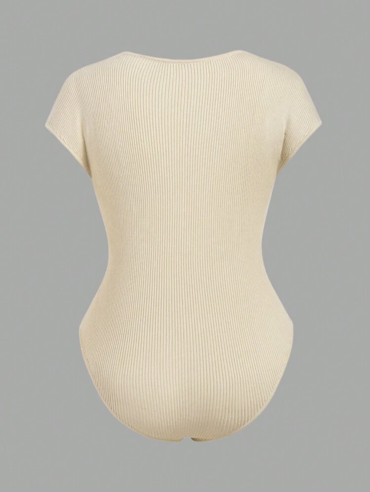 Ladies' Plus Size Sweetheart Neckline Knitted Bodysuit