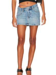 Gonna In Denim Con Design A Catena E Perline A Vita Bassa Con Dettagli In Strass