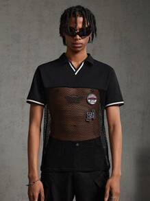 Manfinity VCAY Men's Knitted Casual Polo Shirt With Mesh & Badge Detail