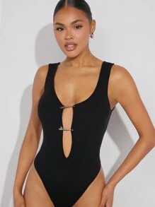 Hauture Plunging Neck Pin Bodysuit