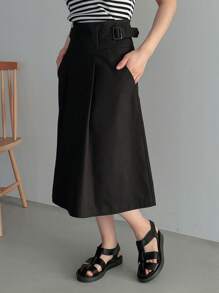 FRIFUL Designer 女式黑色百褶裙，设计感十足，秋季半身裙 - 黑色 - 查看 4