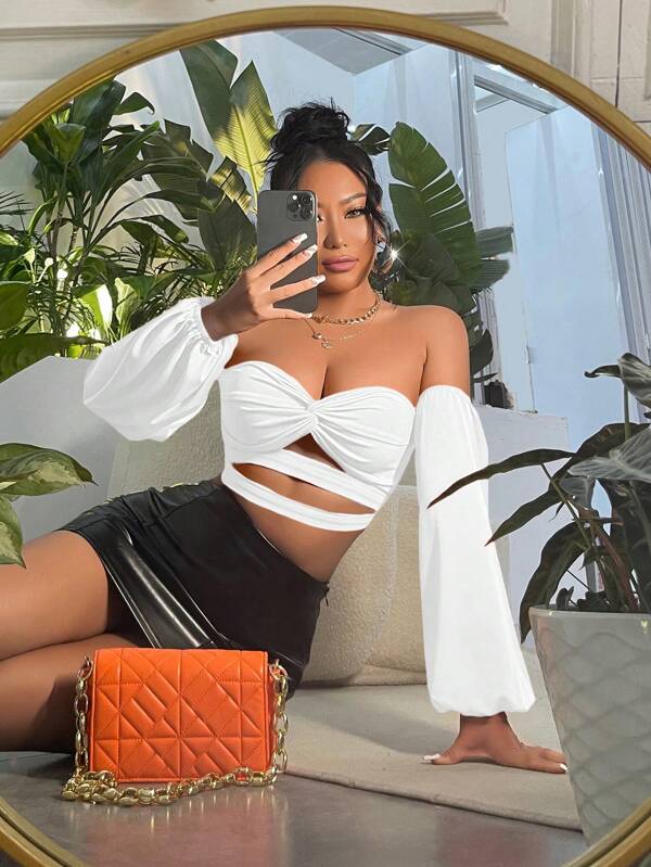 SHEIN SXY Top crop decupat în față cu umăr deschis, sexy de vară