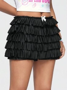 SHEIN Qutie Nhiều lớp Bánh Phong cách Váy Với Nơ Đồ trang trí - màu đen - Xem 6
