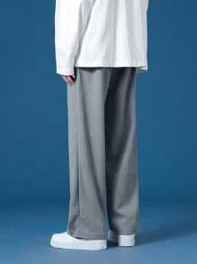 男士休闲厚款华夫格直筒裤，春夏 - 灰色 - 查看 2