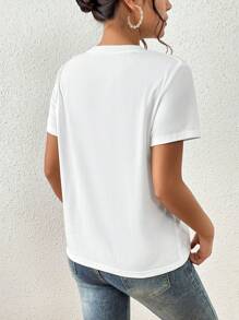 SHEIN Essnce 休闲宽松花卉与图案抽象印花圆领短袖女式 T 恤，适合夏季