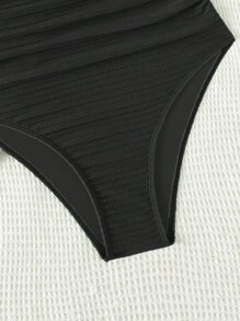 SHEIN Swim Summer Beach Solid Color Halter Neck One-Piece Swimsuit - Black - View 6