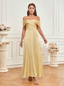 SHEIN Belle Bridesmaid Dresses Membungkus Zip Plain - Kuning - View 3