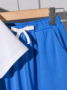 SHEIN Tween Boy Loose Fit Casual Car Pattern Knitted Short Sleeve T-Shirt And Pants Set - White - View 5