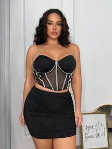 SHEIN SXY Kích thước lớn Của phụ nữ Chặt Bên Xù Gợi cảm Váy mini Với Xếp - màu đen - Xem 5