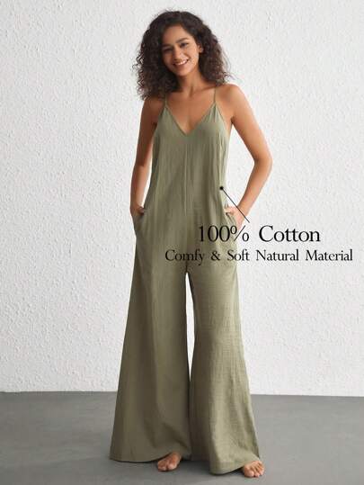 Ocili 休闲斜口袋阔腿吊带休闲连体裤假日季