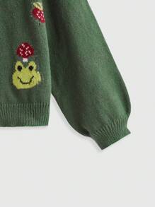 ROMWE Fairycore Plus Mushroom & Frog Pattern Cardigan - Army Green - View 3